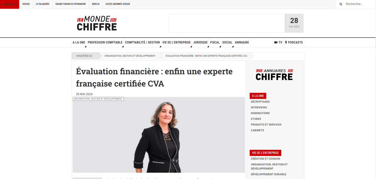 Sylvie Gamet Monde du Chiffre, valorisation Finantis Value